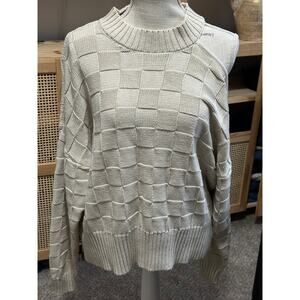 Willow + Root  Cream Crew Neck Off the Shoulder Sweater Textured Knit Size L